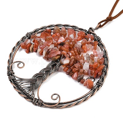 Подвесные украшения из латуни и натуральной каменной крошки HJEW-Z007-05R-1