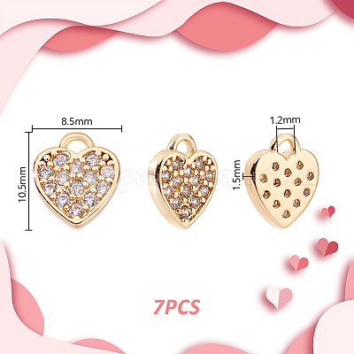 7 шт. латунные подвески в форме сердца с микропаве из кубического циркония KK-GA0002-30-1