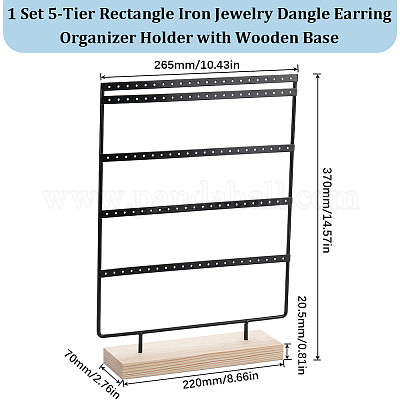 1 набор 5-х уровневых прямоугольных железных держателей-органайзеров для сережек с деревянной основой EDIS-SC0001-07A-1