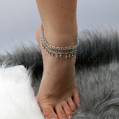 Браслеты на ногу из сплава в этническом стиле с круглыми шариками и кисточками для женщин FS-WGC1E37-01-1