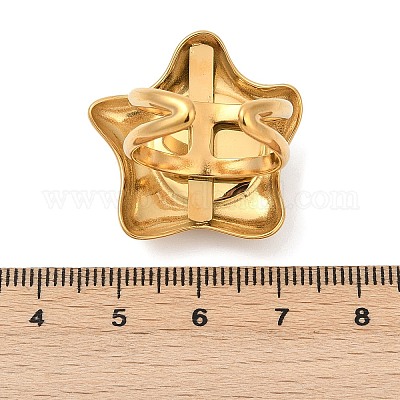 Звезда 304 нержавеющая сталь с аметистом и розовым кварцем и аквамарином регулируемые открытые манжетные кольца для женщин RJEW-Z089-03G-1