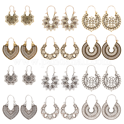 12 пара 12 стильных полых серег-колец из сплава в виде сердца EJEW-AN0003-37-1