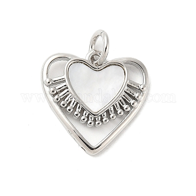 Подвески в виде сердечек из натуральной белой ракушки из латуни с соединительными кольцами KK-S522-08A-P-1