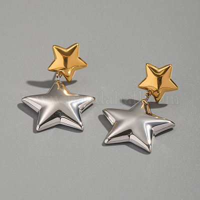 Двухцветные серьги-гвоздики в форме звезд из нержавеющей стали 304 LQ4369-1