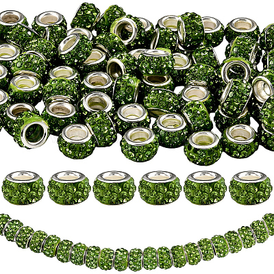 80 шт. полимерная глина со стразами европейские бусины с большими отверстиями с серебряными латунными сердечниками FPDL-LT0001-02B-1