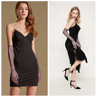 Длинные перчатки из полиэфирной сетки AJEW-WH20020-003B-1