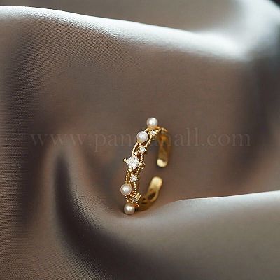 Кольца-манжеты с ромбами из латуни с микропаве из прозрачного кубического циркония для женщин FS-WGEADFE-01-1