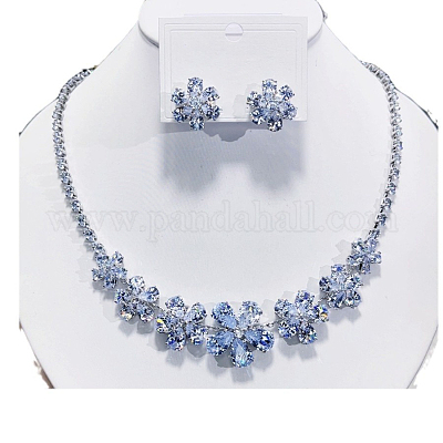 Комплекты из цветочных латунных ожерелий и серег-гвоздиков с микропаве из кубических цирконий FS-WG9424F-01-1