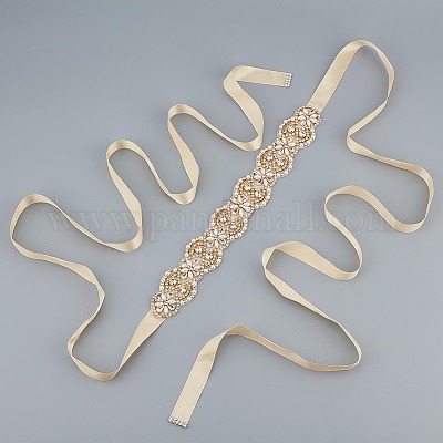 Латунный свадебный пояс с цветами и стеклянными стразами для свадебного платья AJEW-WH0455-005A-1