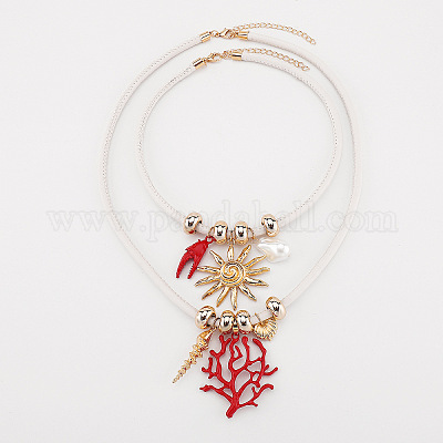 Подвеска из сплава и пластика в форме коралла с жемчужинами солнечного красного цвета FS-WG16676-01-1