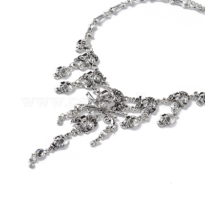 Ожерелье с нагрудником из сплава черепа NJEW-L175-01AS-1