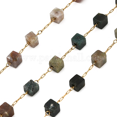 Цепи из кубических звеньев из индийского агата ручной работы из нержавеющей стали 304 CHS-B011-02G-02-1