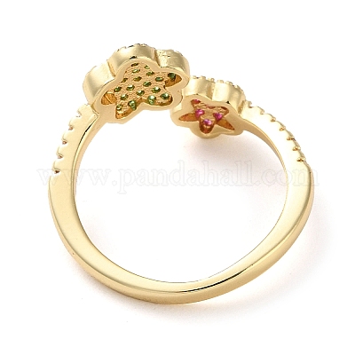 Стойка покрытие латунь микро паве кубический цирконий открытые манжеты кольца RJEW-K266-02G-1