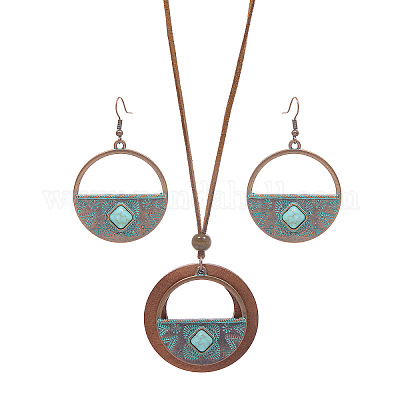 Комплекты из ожерелий и серег-подвесок из богемского сплава и дерева WG8FC17-01-1