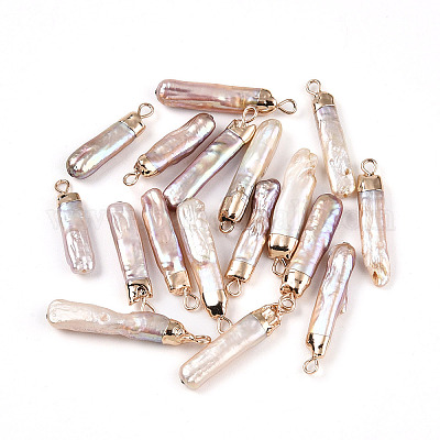 Подвески из натурального жемчуга кеши с гальваническим покрытием PEAR-S012-83-1