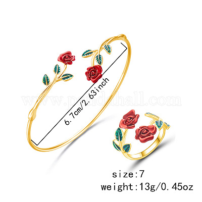 Наборы из браслета-манжеты и колец-манжет с эмалью из розового сплава FS-WGBA561-01-1