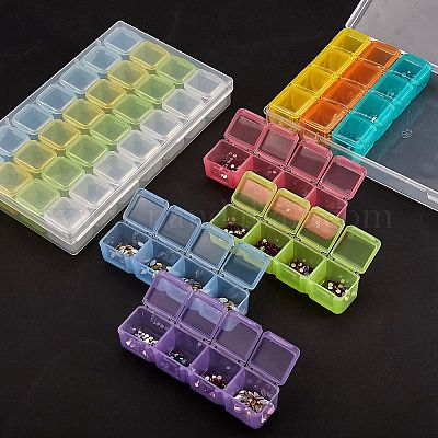 Plastic Bead Containers, Flip Top Bead Storage, Removable, 28 Compartments,  Rectangle, Mixed Color, 2.4~17.5x2.5~10.8x2.3~2.6cm