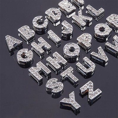 Wholesale NBEADS 156 Pcs Alphabet A-Z Letter Slide Charm Rhinestone Beads  for Glass Living Memory Locket Jewelry Making Findings 