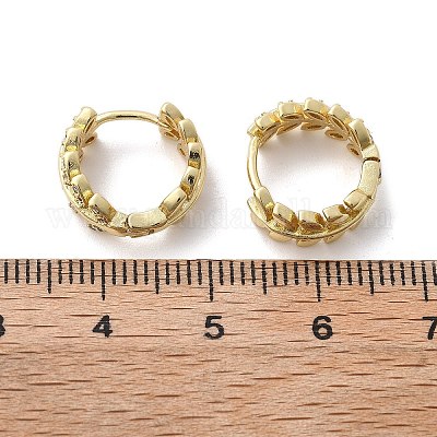 Прозрачные серьги-кольца с листьями кубического циркония EJEW-B013-01-1