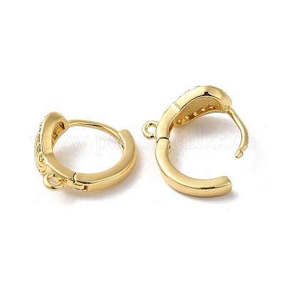 Серьги-кольца в форме листа с покрытием из латуни с микропаве и кубическим цирконием KK-E084-50G-1