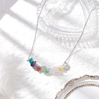 Кулон с бусинами и кристаллами драгоценных камней чакры NJEW-JN05501-1