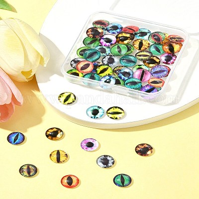 60шт полукруглые стеклянные кабошоны с глазом GGLA-FS0001-16A-1