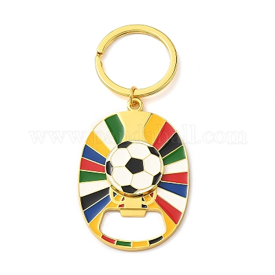 Брелки-открывашки для бутылок в виде футбольного мяча из сплава с цветной эмалью KEYC-I119-07G-1