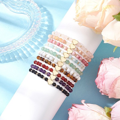 Браслеты из плетеных нейлоновых ниток в форме сердца из натуральных драгоценных камней круглой формы для женщин BJEW-MZ00166-1