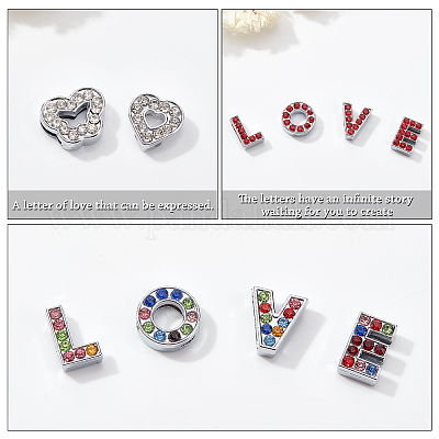 12mm Gold Alloy Rhinestone Letter Beads Slide Charms Pick Your