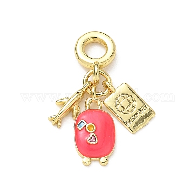 Европейские подвески из латуни с ярко-розовой эмалью KK-I371-14G-1