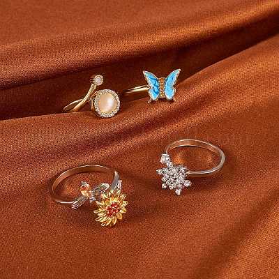 4 шт. 4 стильных вращающихся манжеты из кубического циркония для успокоения беспокойства RJEW-SZ0001-14-1