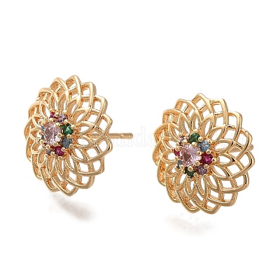 Серьги-гвоздики из латуни с микропаве из кубического циркония для женщин EJEW-U026-01G-1