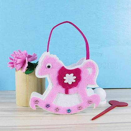 不織布刺繍針フェルト縫製クラフトかわいい鞄キッズ  子供のための手作りのギフトを縫うフェルトクラフトは最高に会います  馬  ホワイト  14x13x3.5cm DIY-H140-07-1