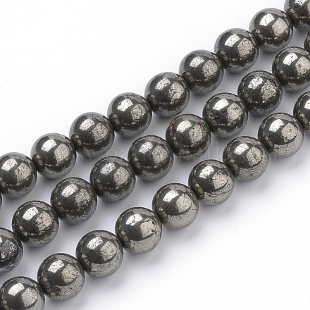 Chapelets de perles de pyrite naturelle  X-G-S249-01-8mm-1
