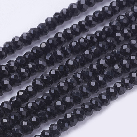 Cuentas de rondelle de cristal facetado negro hebras X-GLAA-F003-B04-1