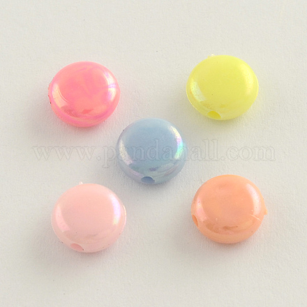 AB Color Plated Flat Round Acrylic Beads X-SACR-Q106-03-1
