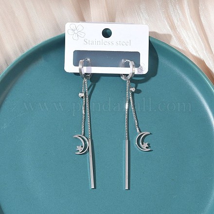 Серьги-кольца с кисточками в форме луны и звезды из нержавеющей стали 304 с кристаллами и стразами EJEW-G453-03P-1