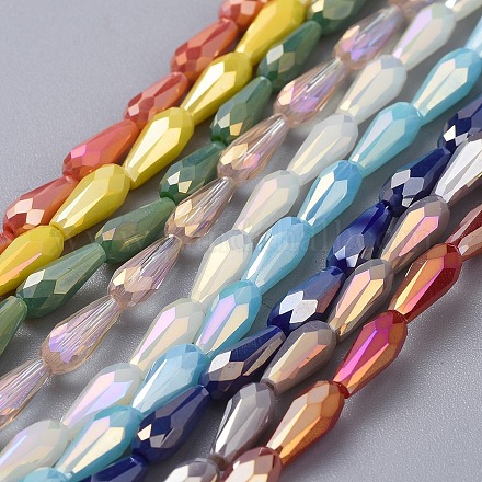 Electroplated Glass Beads Strands EGLA-L015-FR-B-1