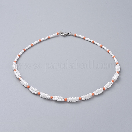 Glass Seed Beaded Necklaces NJEW-JN02596-03-1