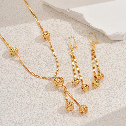 Комплекты из серег и ожерелий из полых круглых бусин из сплава для женщин DR9458-1