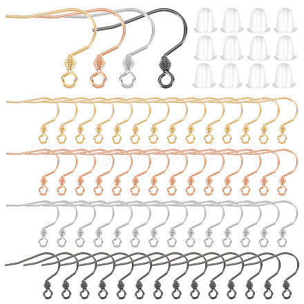 DICOSMETIC 80 Pcs 4 Colors Earring Hooks Stainless Steel/Gold/Rose Gold/Gunmetal Color Fish Hooks Earring Wires with Loops and 100Pcs Plastic Ear Nuts for DIY Jewellery Making STAS-DC0009-07-1