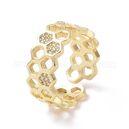 Clear Cubic Zirconia Honeycomb Open Ring RJEW-P032-25G-1