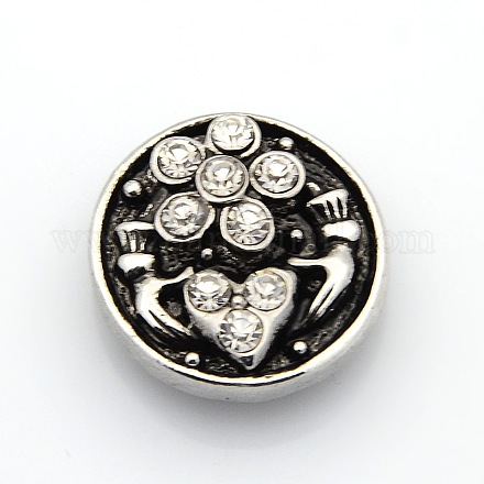 Alliage antique strass de zinc en argent bijoux plat rond boutons pression SNAP-L002-38-NR-1