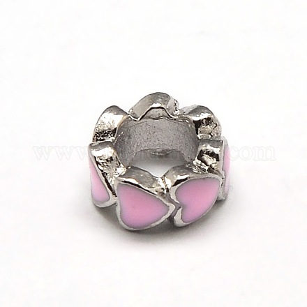 Platinum Plated Alloy Enamel Heart Ring Large Hole Beads ENAM-N033-04-1