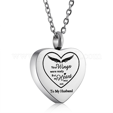 Stainless Steel Heart Urn Ashes Pendant Necklace NJEW-SZ0001-60E-1
