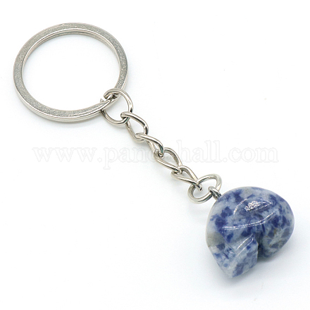 Porte-clés en pierre de jaspe à pois bleus naturels SKUL-PW0002-059-A08-1