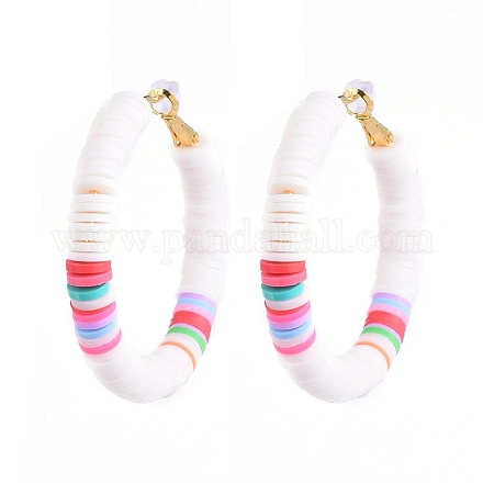 Boucles d'oreilles créoles heishi en laiton de style femmes de basket-ball EJEW-JE04083-01-1