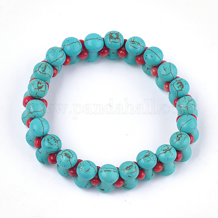 Synthetic Turquoise Beaded Stretch Bracelets BJEW-S134-79-1