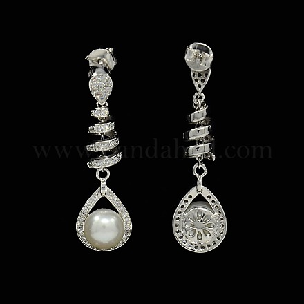 Dangle Drop and Helix Sterling Silver Pearl Ear Studs EJEW-N0008-10-1