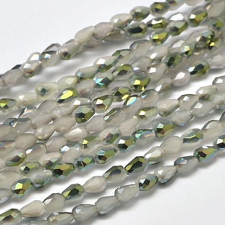 Imitation Jade Faceted Drop Half Rainbow Plated Electroplate Glass Beads Strands EGLA-J132-HR27-1